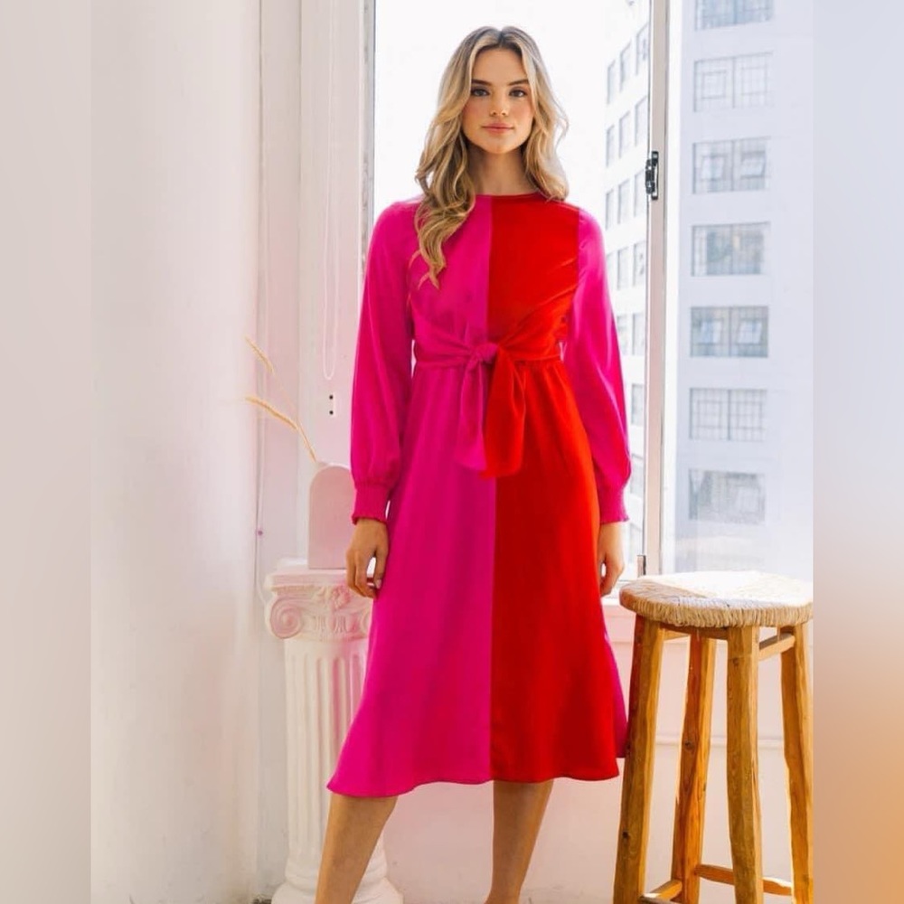 ODDY Red and Pink Colorblock Dress